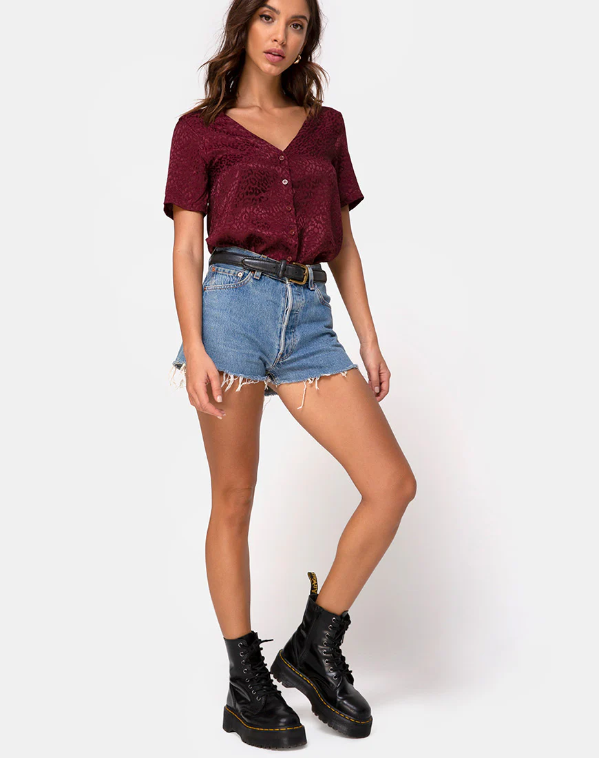 Parki Top in Satin Cheetah Burgundy - Image 3