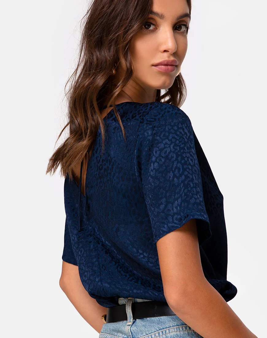 Parki Top in Satin Cheetah Navy - Image 2