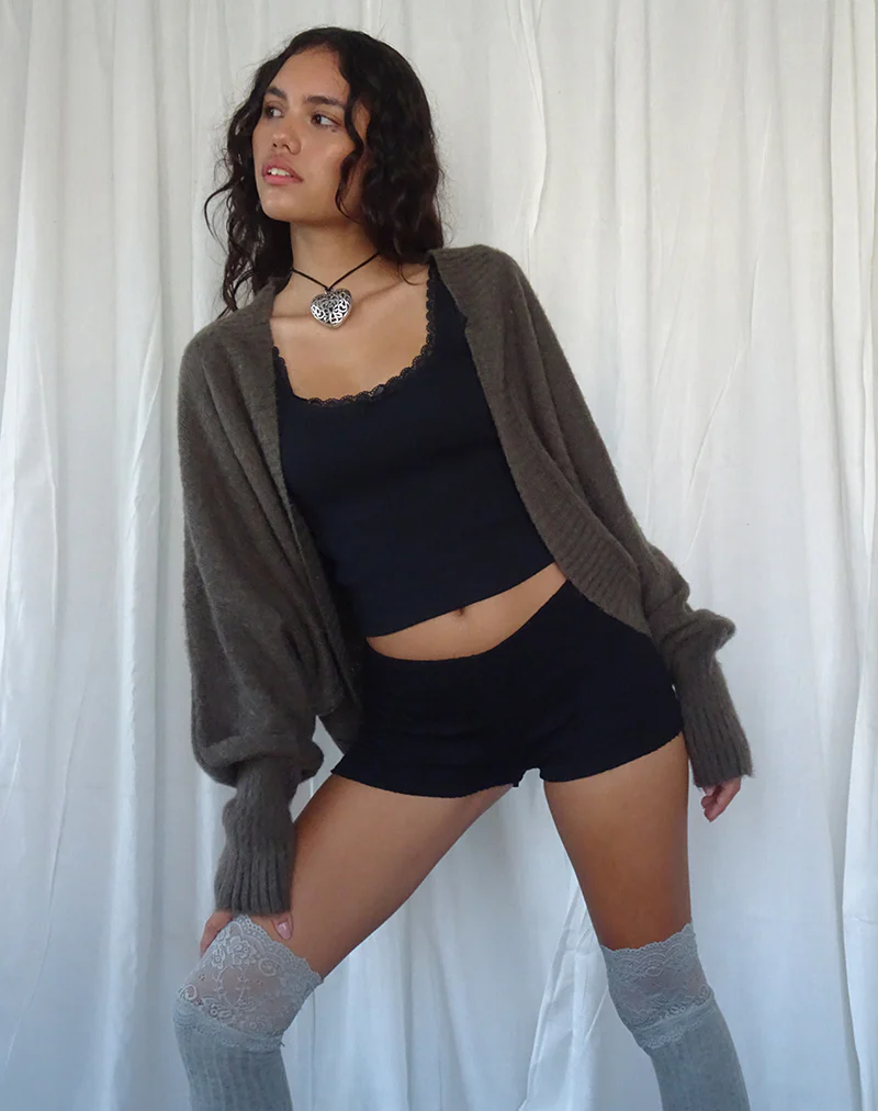 Pasha Brushed Knit Shrug Cardigan in Brown - Image 3