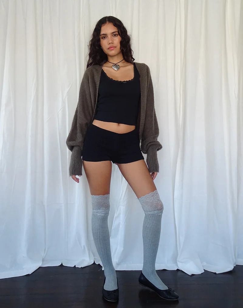 Pasha Brushed Knit Shrug Cardigan in Brown - Image 4
