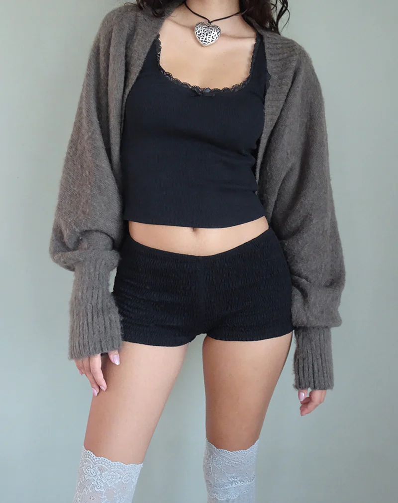 Pasha Brushed Knit Shrug Cardigan in Brown - Image 5