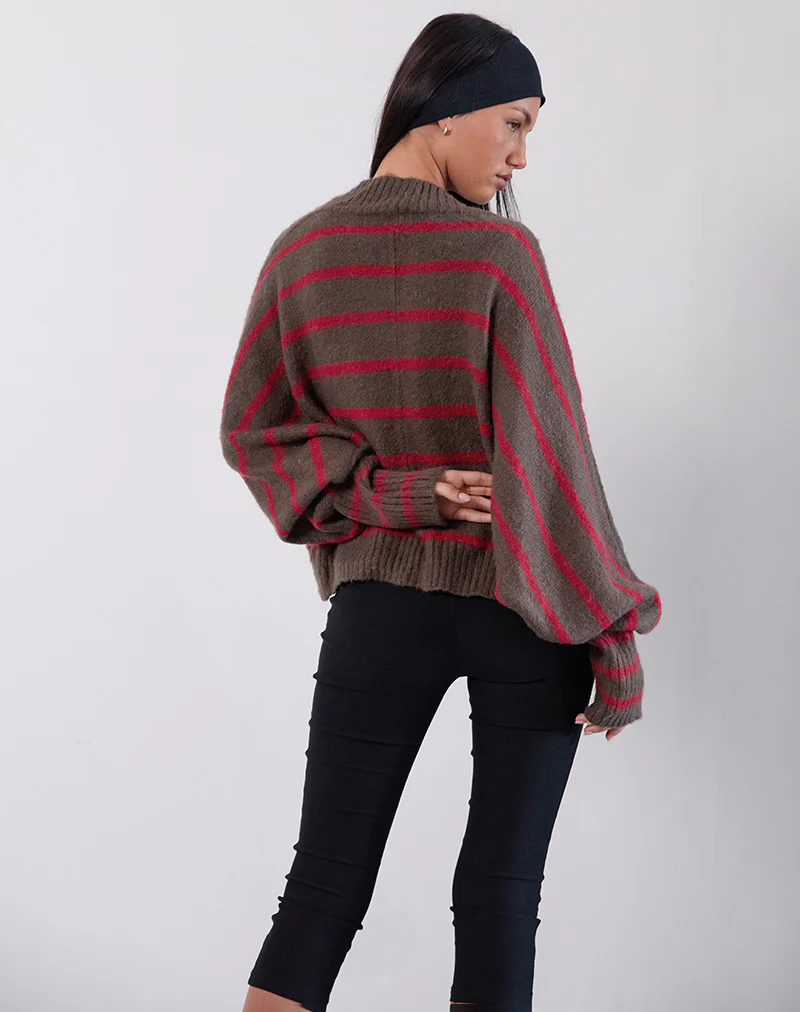 Pasha Shrug Cardigan in Red and Brown Stripe - Image 3