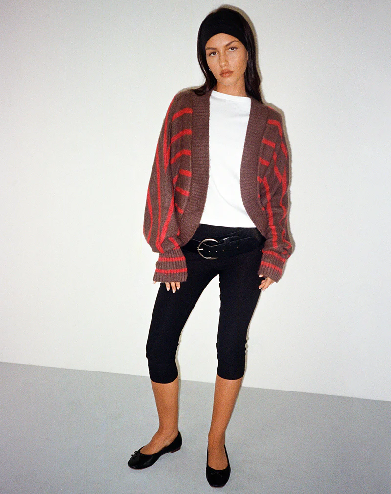 Pasha Shrug Cardigan in Red and Brown Stripe - Image 5