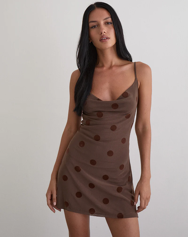 Pastila Mini Dress in Big Polka Flock Brown - Image 5