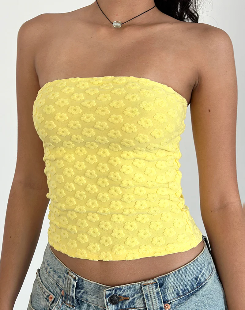 Peggy Bandeau Top in Terry Yellow Mini Floral - Image 2