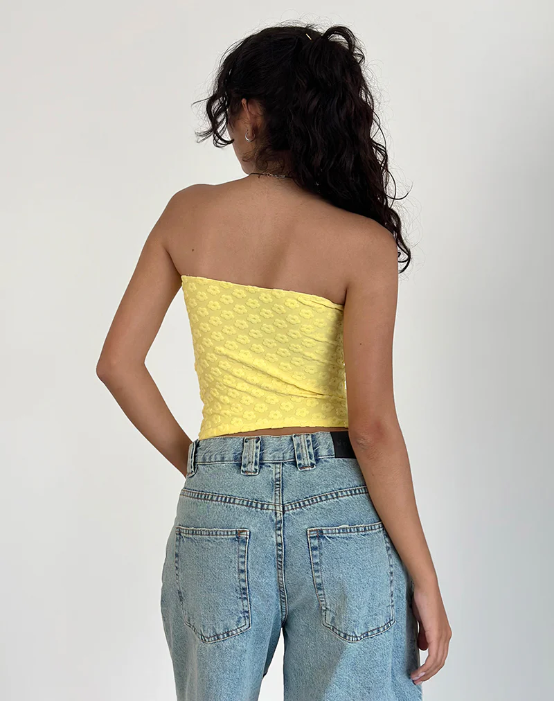 Peggy Bandeau Top in Terry Yellow Mini Floral - Image 4