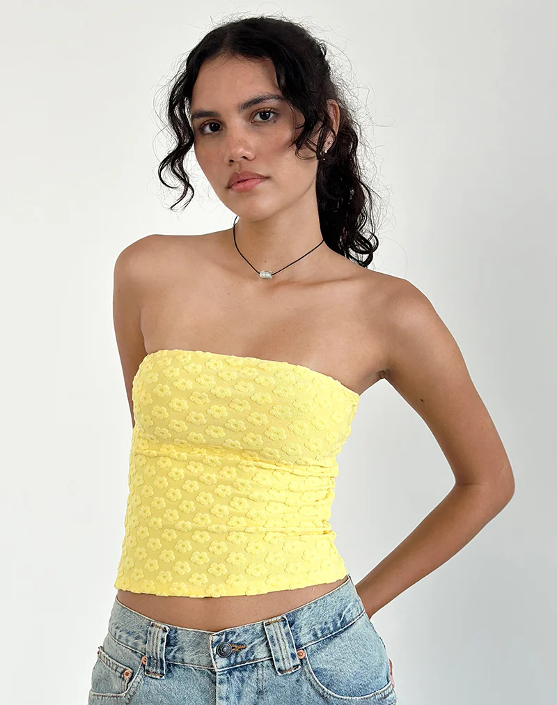 Peggy Bandeau Top in Terry Yellow Mini Floral - Image 5