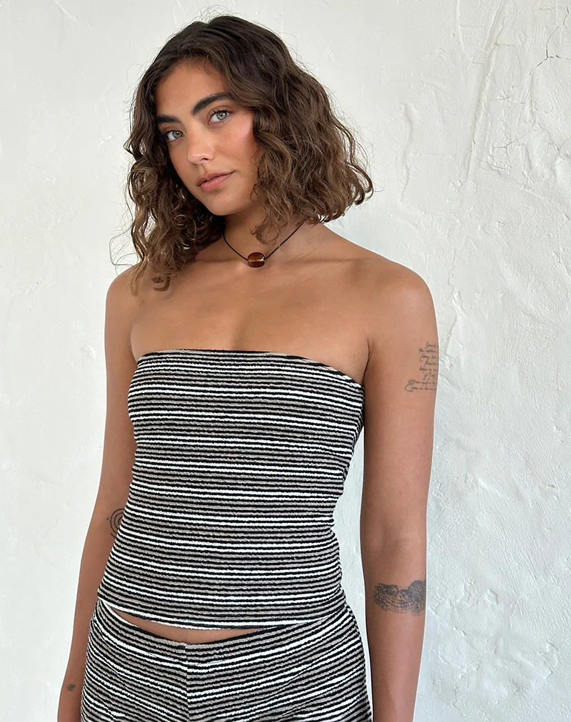 Peggy Bandeau Top in Black and Brown Stripe - Image 2