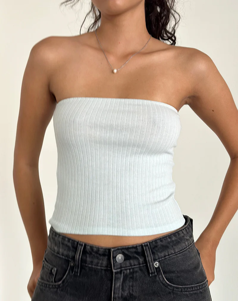 Peggy Bandeau Top in Pointelle Soft Blue - Image 4