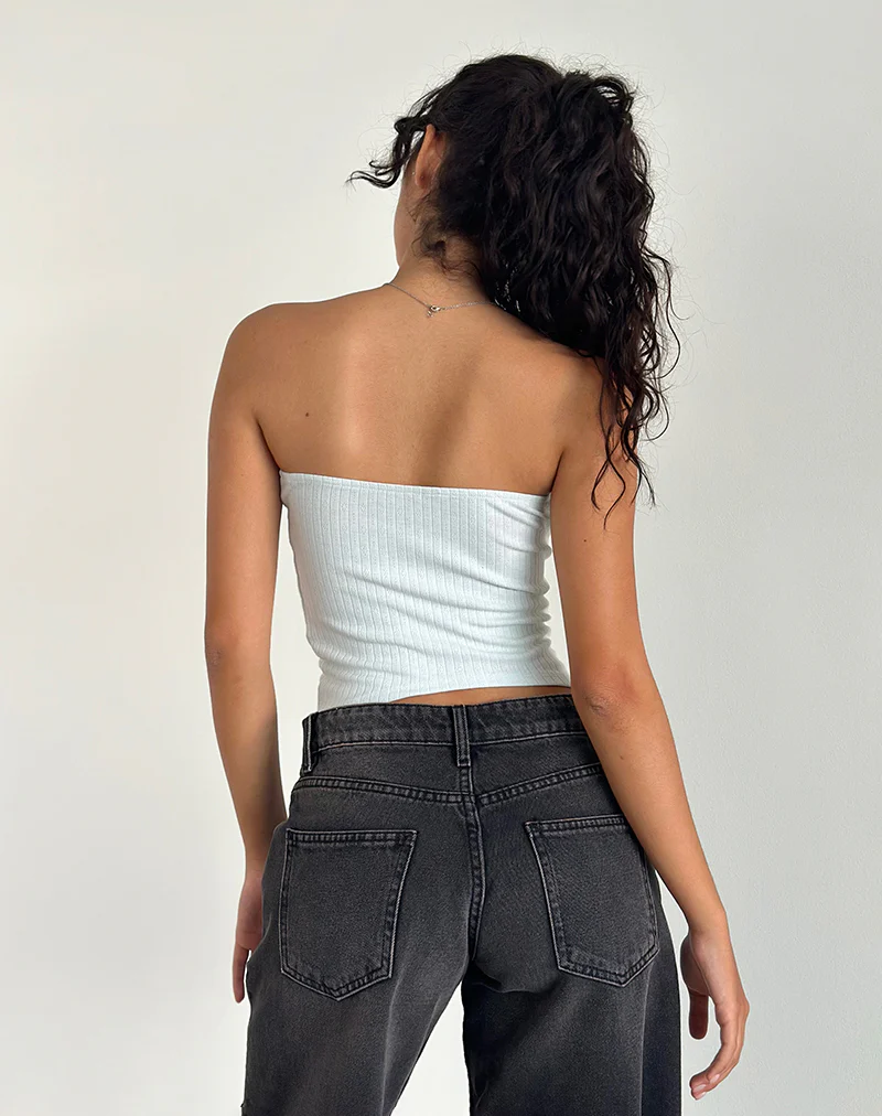Peggy Bandeau Top in Pointelle Soft Blue - Image 5
