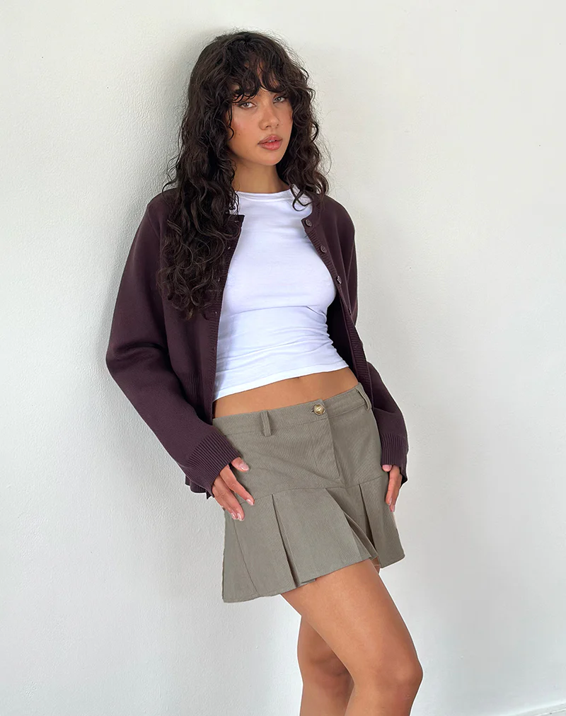 Pegui Mini Pleated Skirt in Cord Brown - Image 2