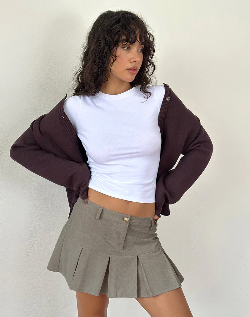 Pegui Mini Pleated Skirt in Cord Brown - Image 3