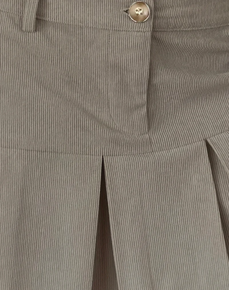 Pegui Mini Pleated Skirt in Cord Brown - Image 6