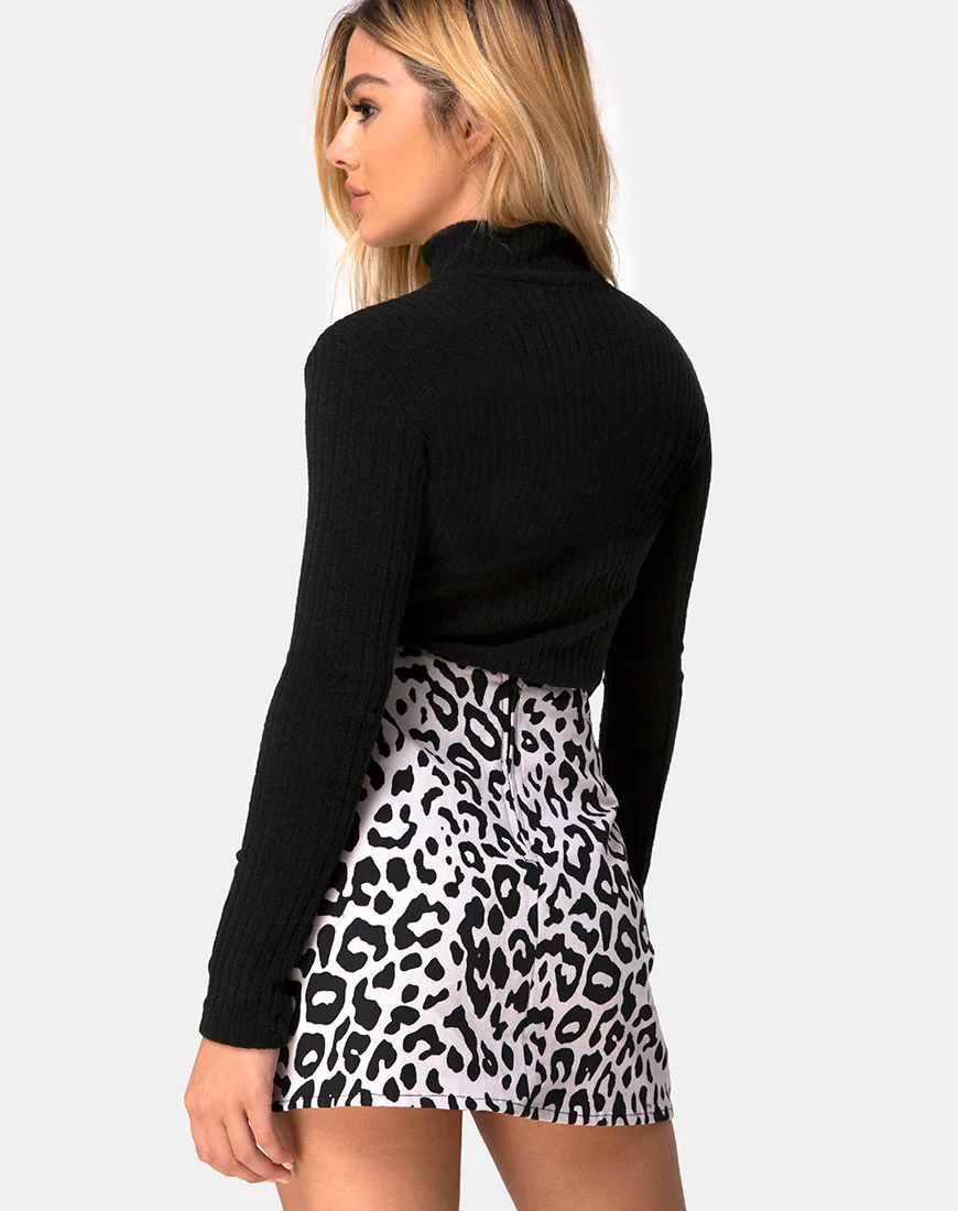 Pelmet Mini Skirt in Mono Animal Grey White - Image 2