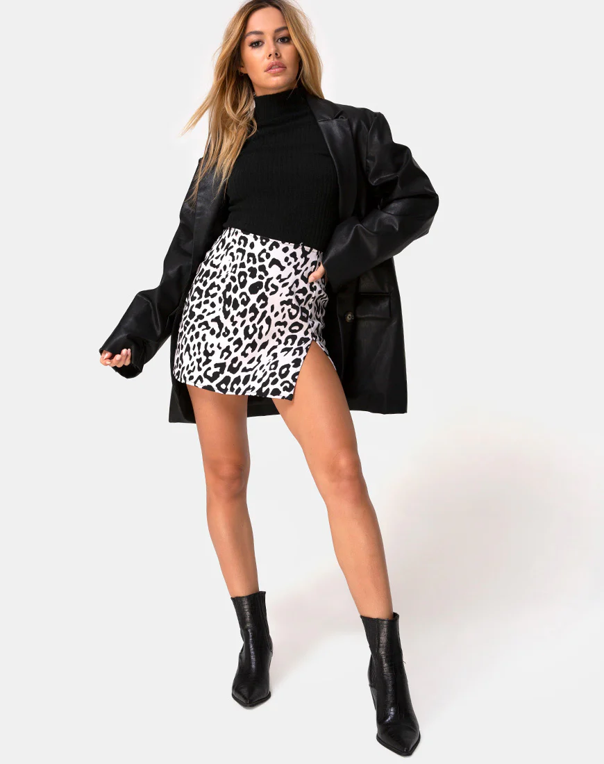 Pelmet Mini Skirt in Mono Animal Grey White - Image 3