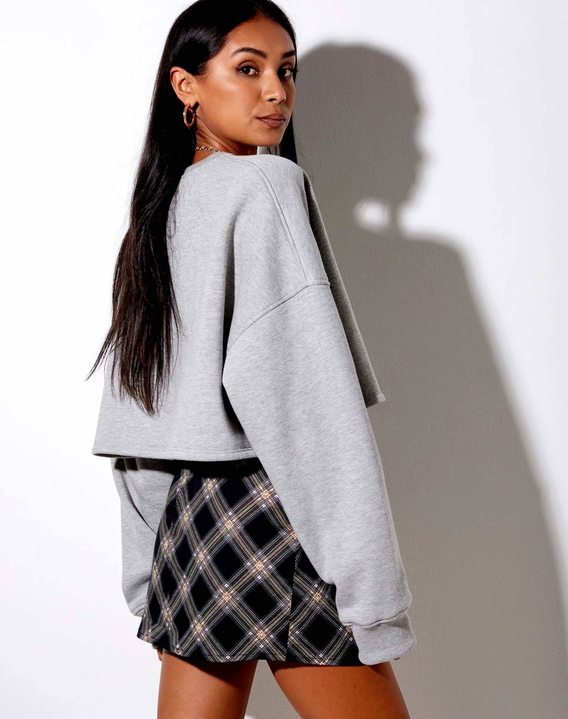 Pelmet Mini Skirt in 20's Check Black and Grey - Image 2