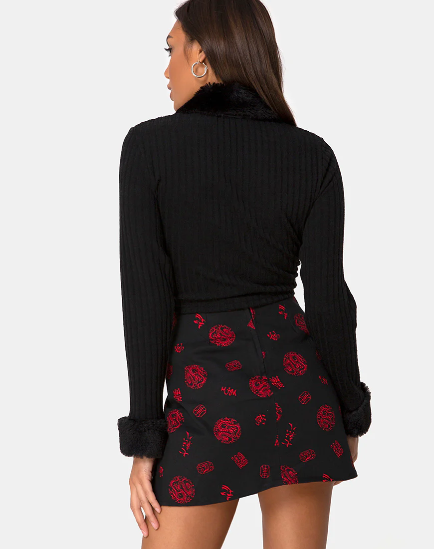 Pelmet Skirt in China Town Black Red - Image 2