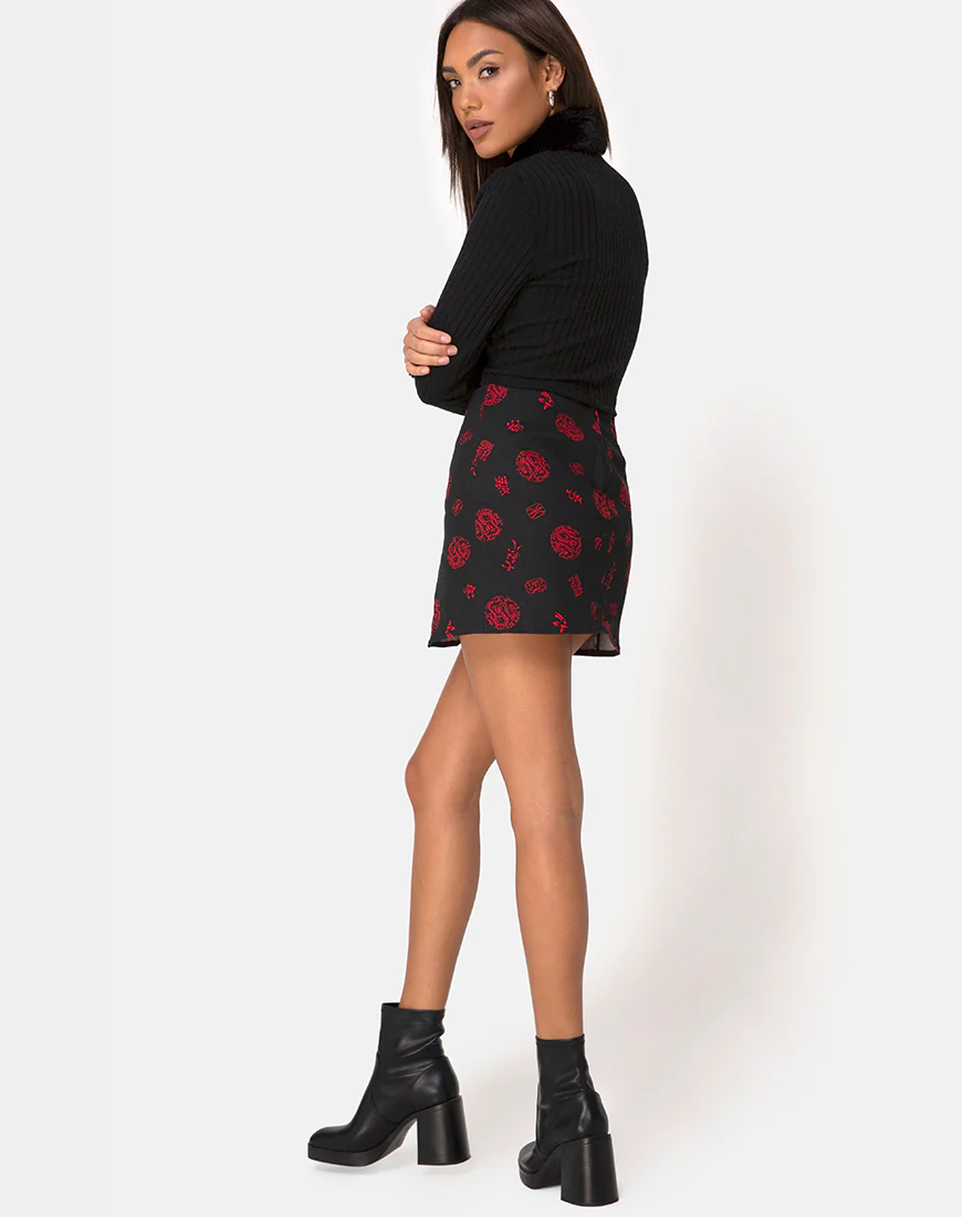 Pelmet Skirt in China Town Black Red - Image 4