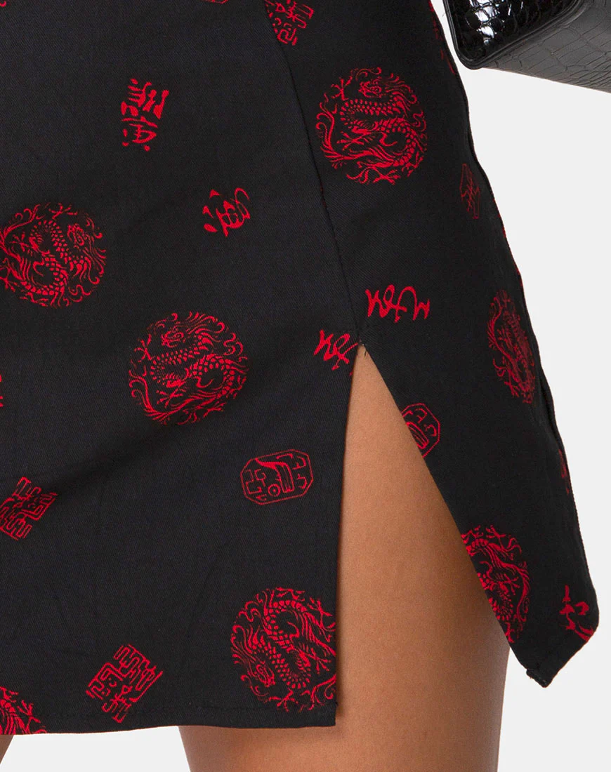 Pelmet Skirt in China Town Black Red - Image 5