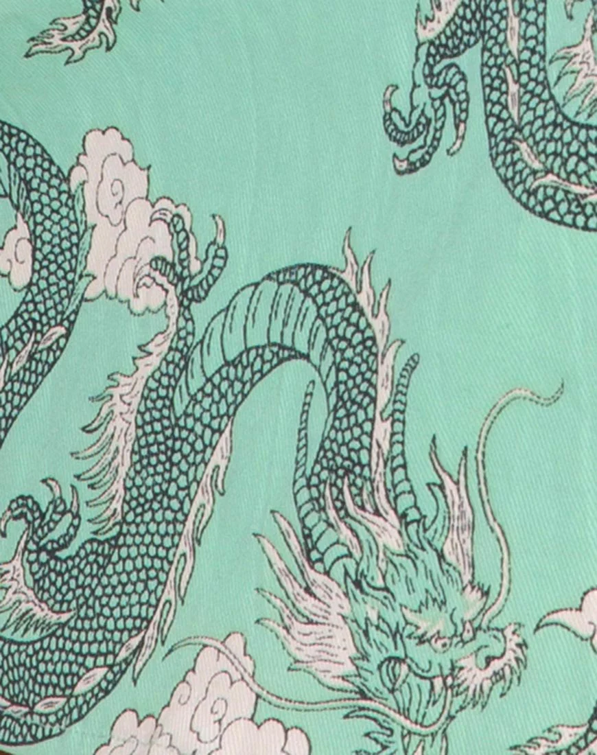 Pelmet Mini Skirt in Chinese Dragon Neo Mint - Image 5