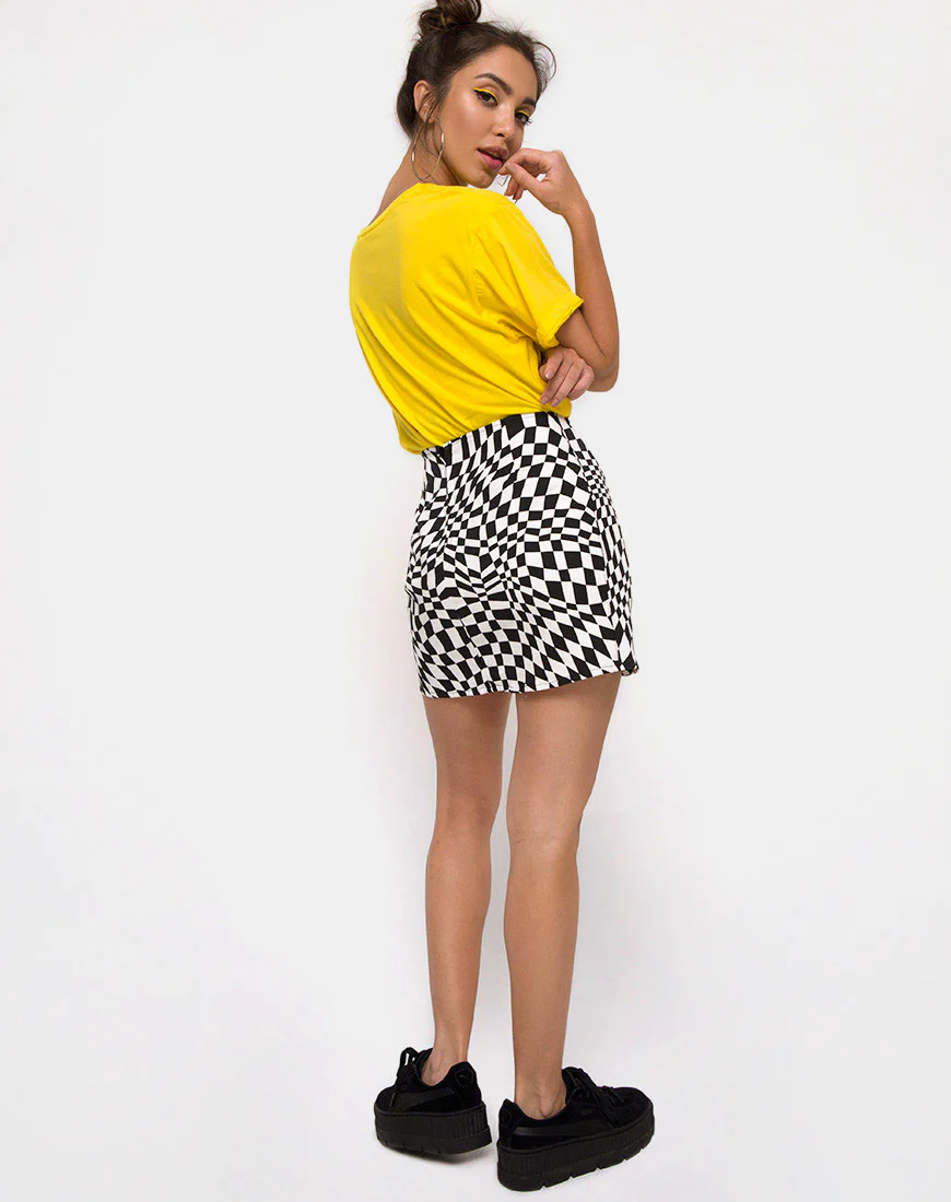Pelmo Mini Skirt in Square Flag Black and White - Image 4
