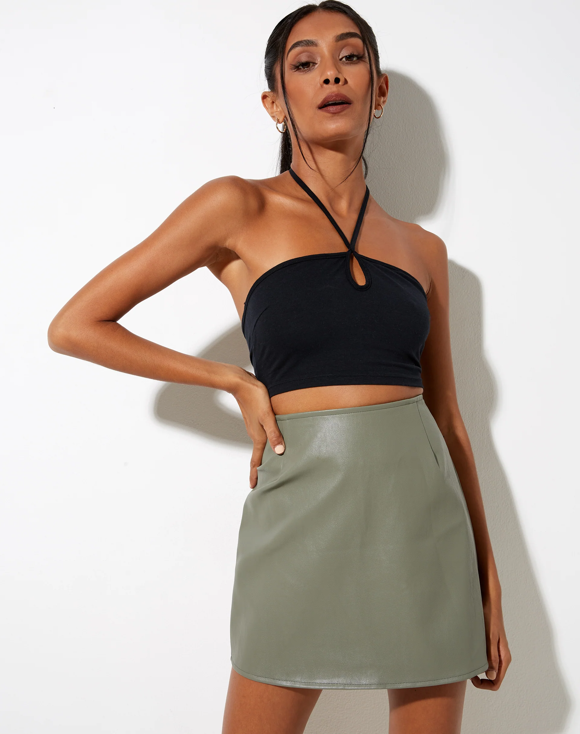 Pelmo Mini Skirt in Pu Green - Image 3