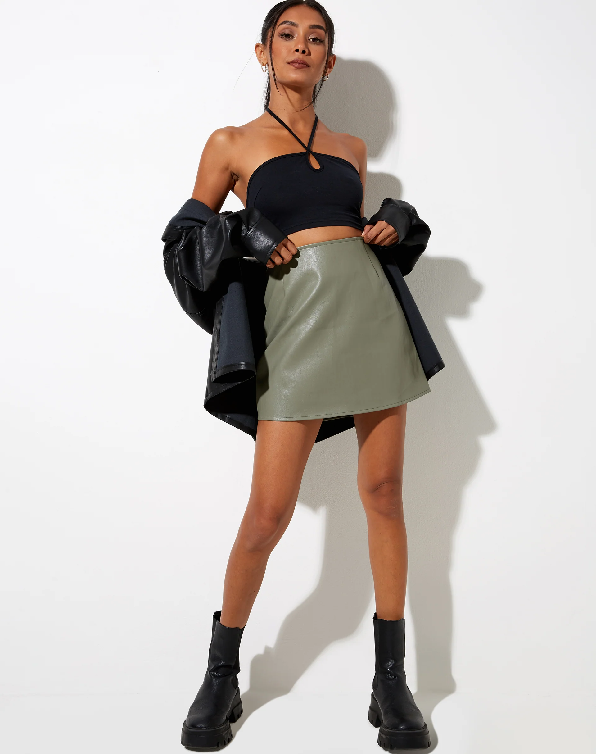 Pelmo Mini Skirt in Pu Green - Image 4