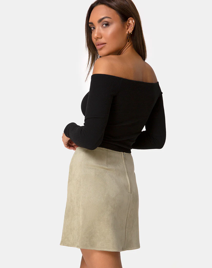 Pelmo Skirt in Suede Khaki - Image 2