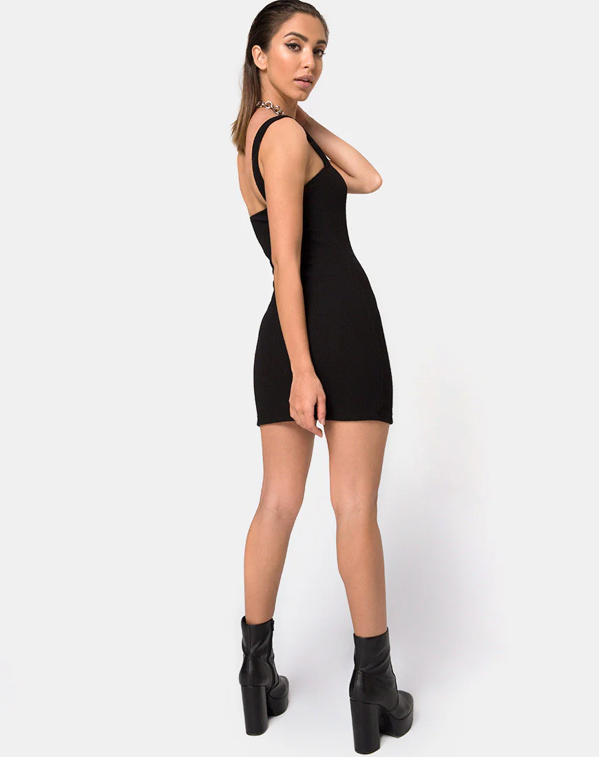 Pendan Bodycon Dress in Rib Black - Image 4