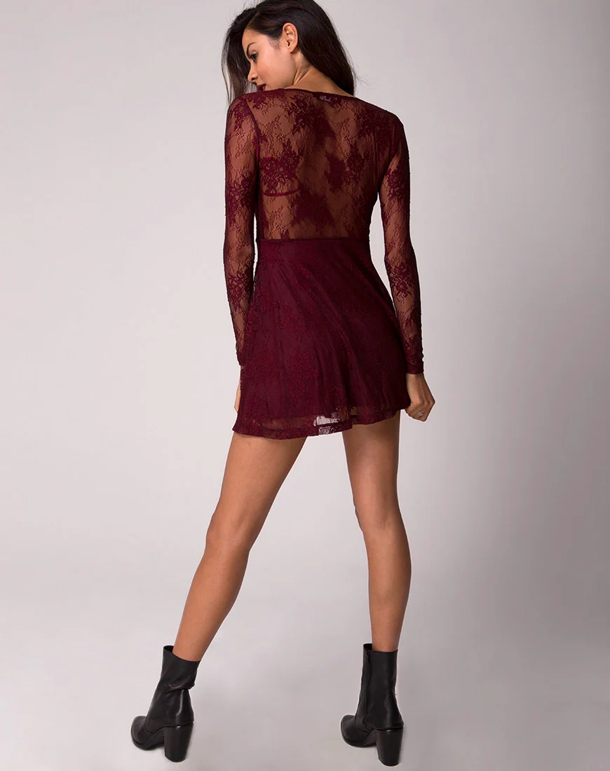 Penley Skater Dress in Femme Lace Maroon - Image 4