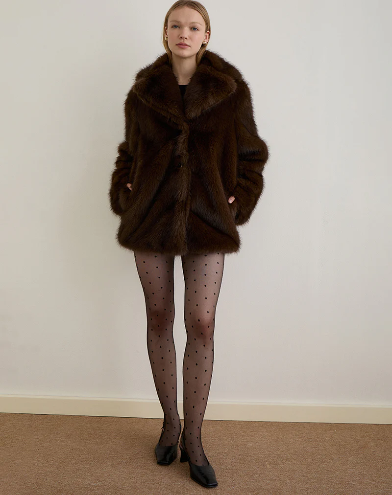 Pepita Jacket in Faux Fur Dark Brown - Image 2