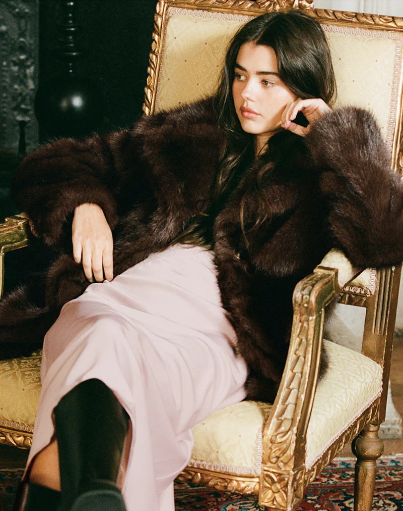 Pepita Jacket in Faux Fur Dark Brown - Image 3
