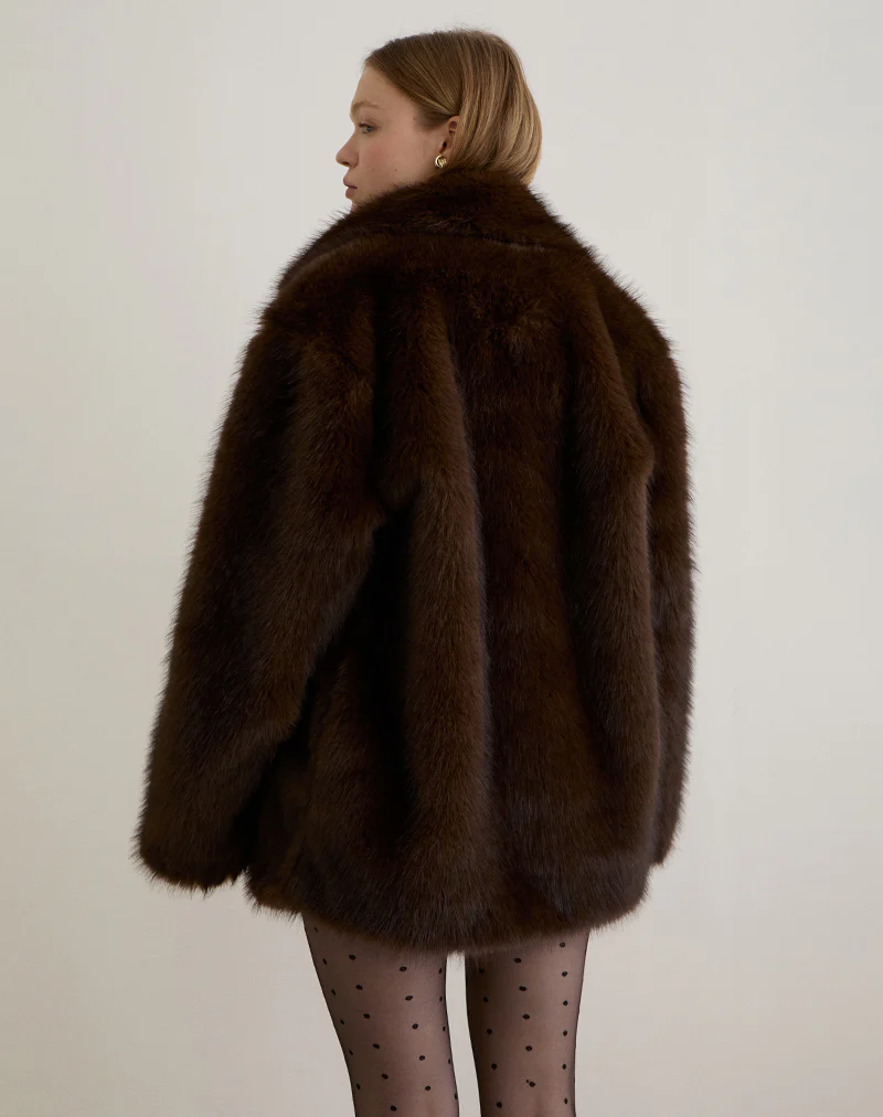 Pepita Jacket in Faux Fur Dark Brown - Image 7