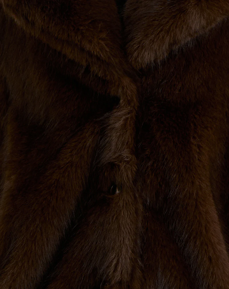 Pepita Jacket in Faux Fur Dark Brown - Image 8