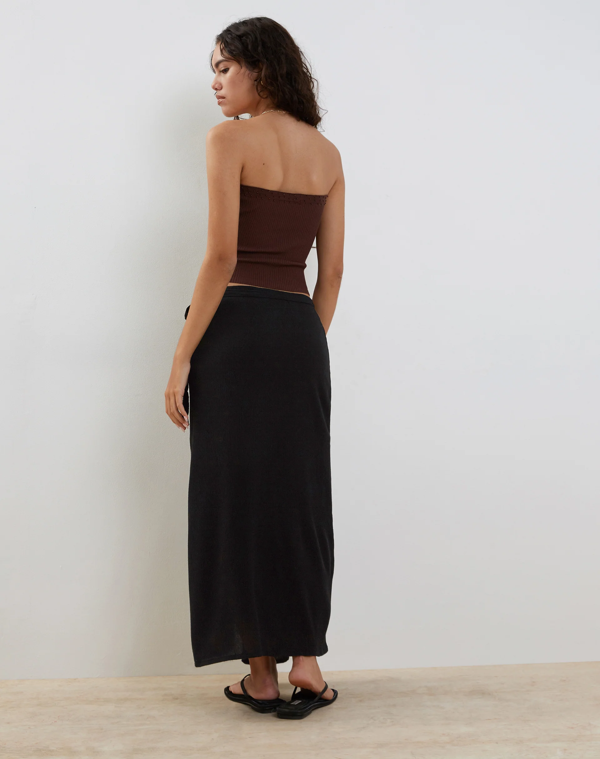 Peria Maxi Wrap Skirt in Black Crinkle - Image 2