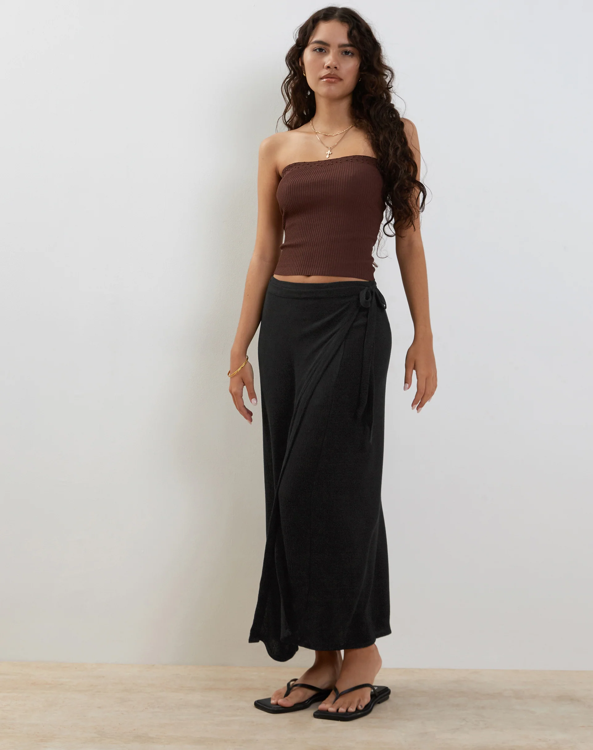 Peria Maxi Wrap Skirt in Black Crinkle - Image 3