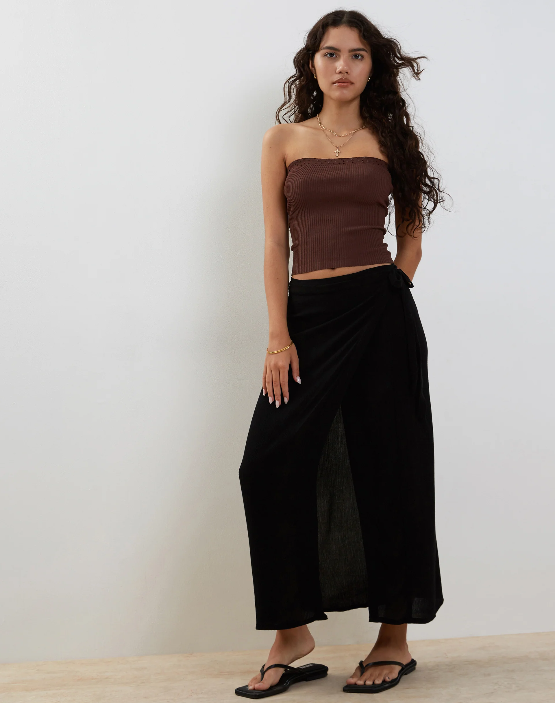 Peria Maxi Wrap Skirt in Black Crinkle - Image 4