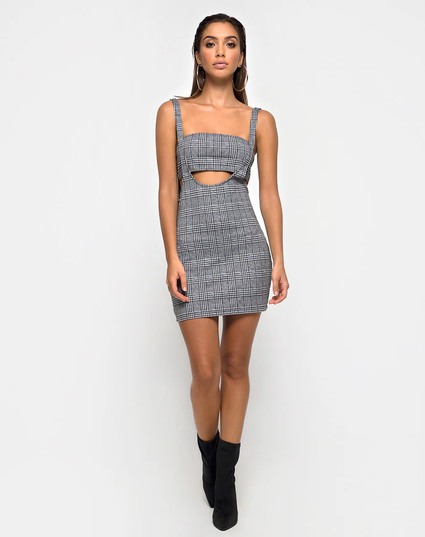 Petra Bodycon Dress in Charles Check Grey - Image 3