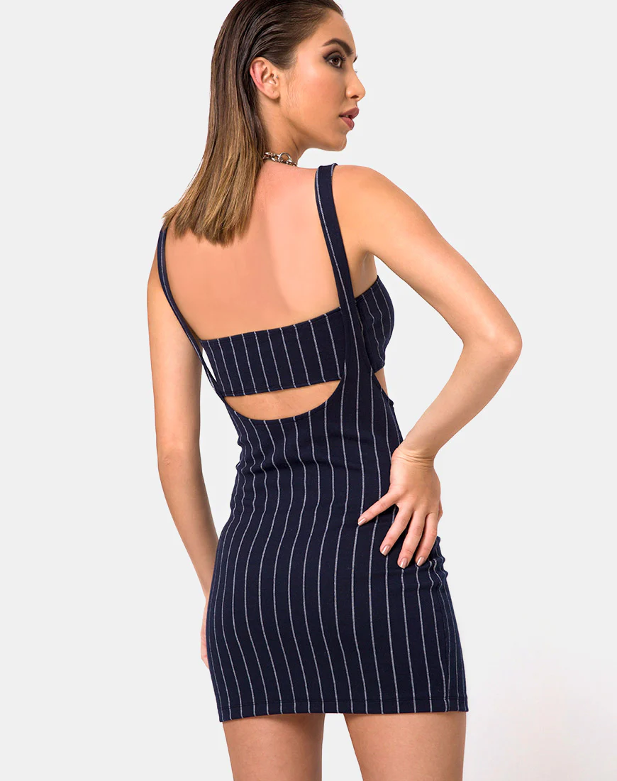 Petra Mini Dress in Navy Pinstripe - Image 2