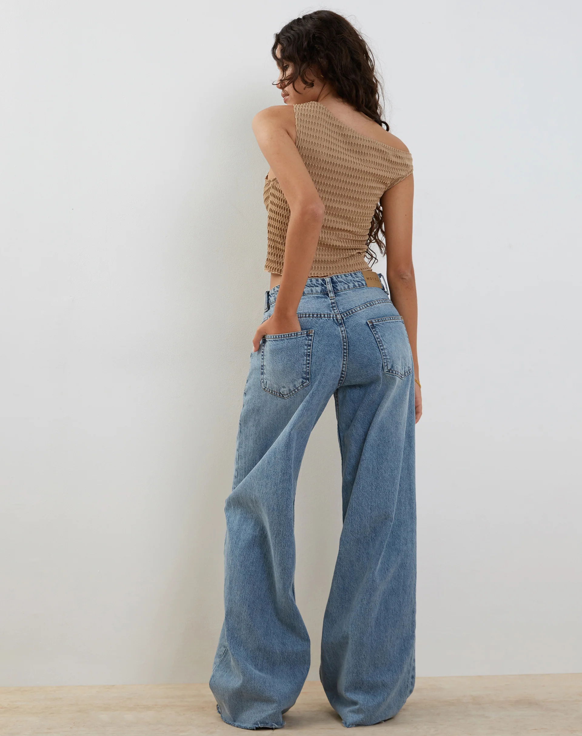 Peyton One Shoulder Waffle Knit Top in Oat - Image 3