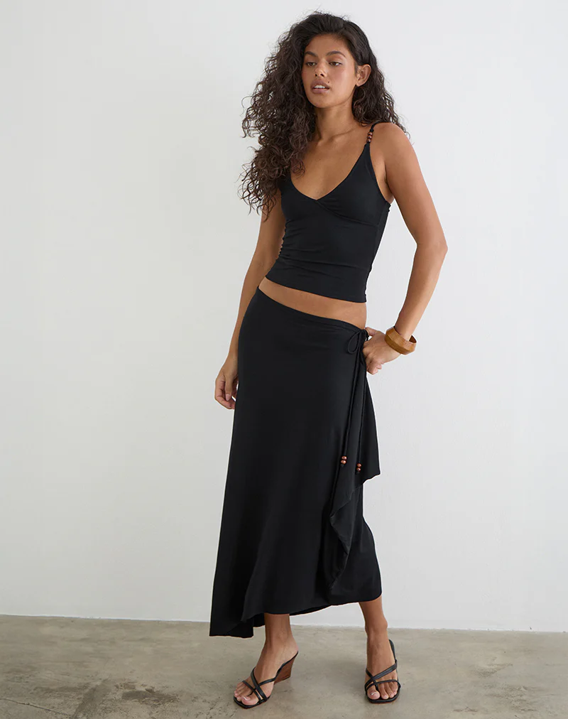 Phemia Maxi Skirt with Beads in Jersey Black - Image 4
