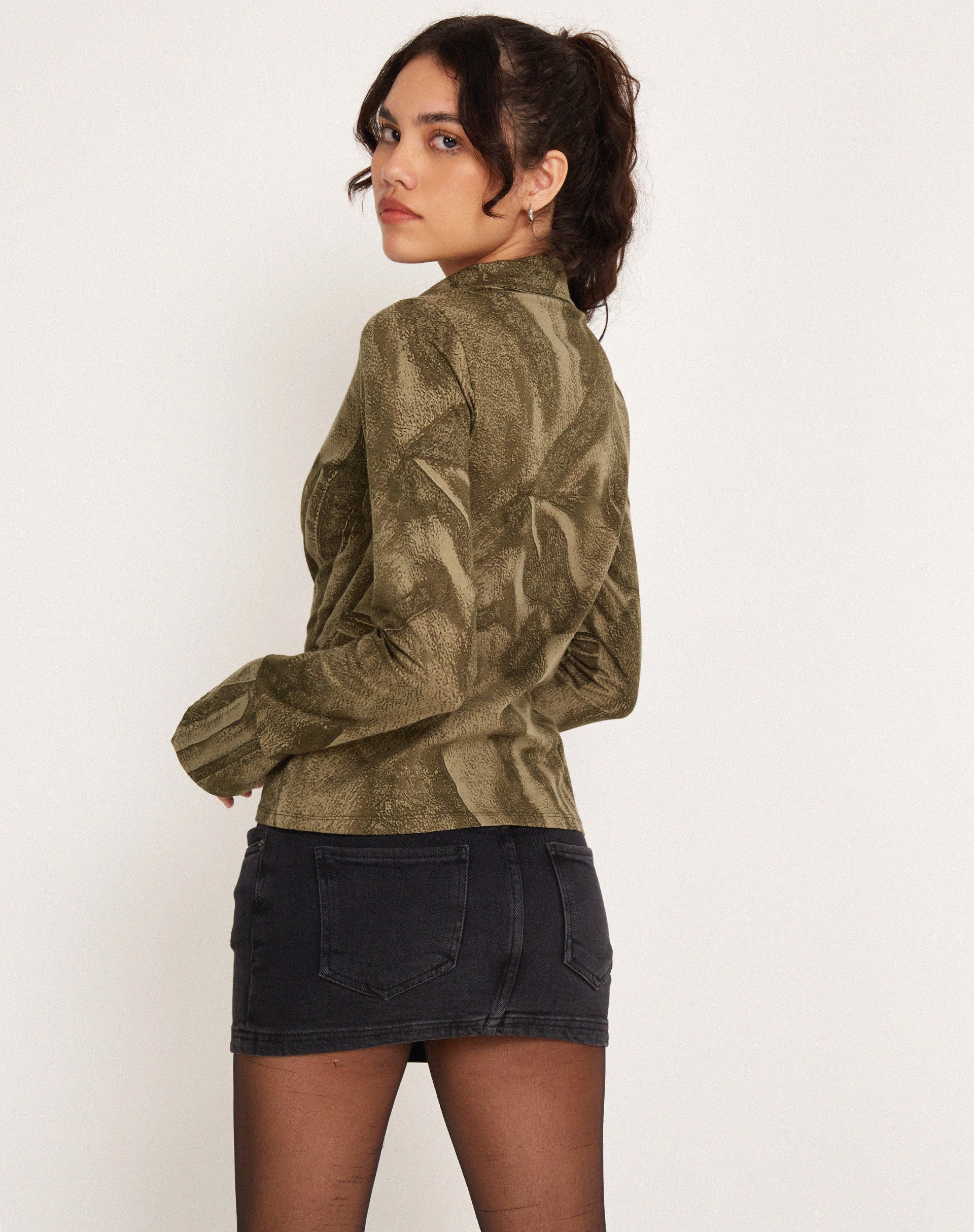 Phole Button Up Shirt in Dystopian Crease Khaki - Image 2