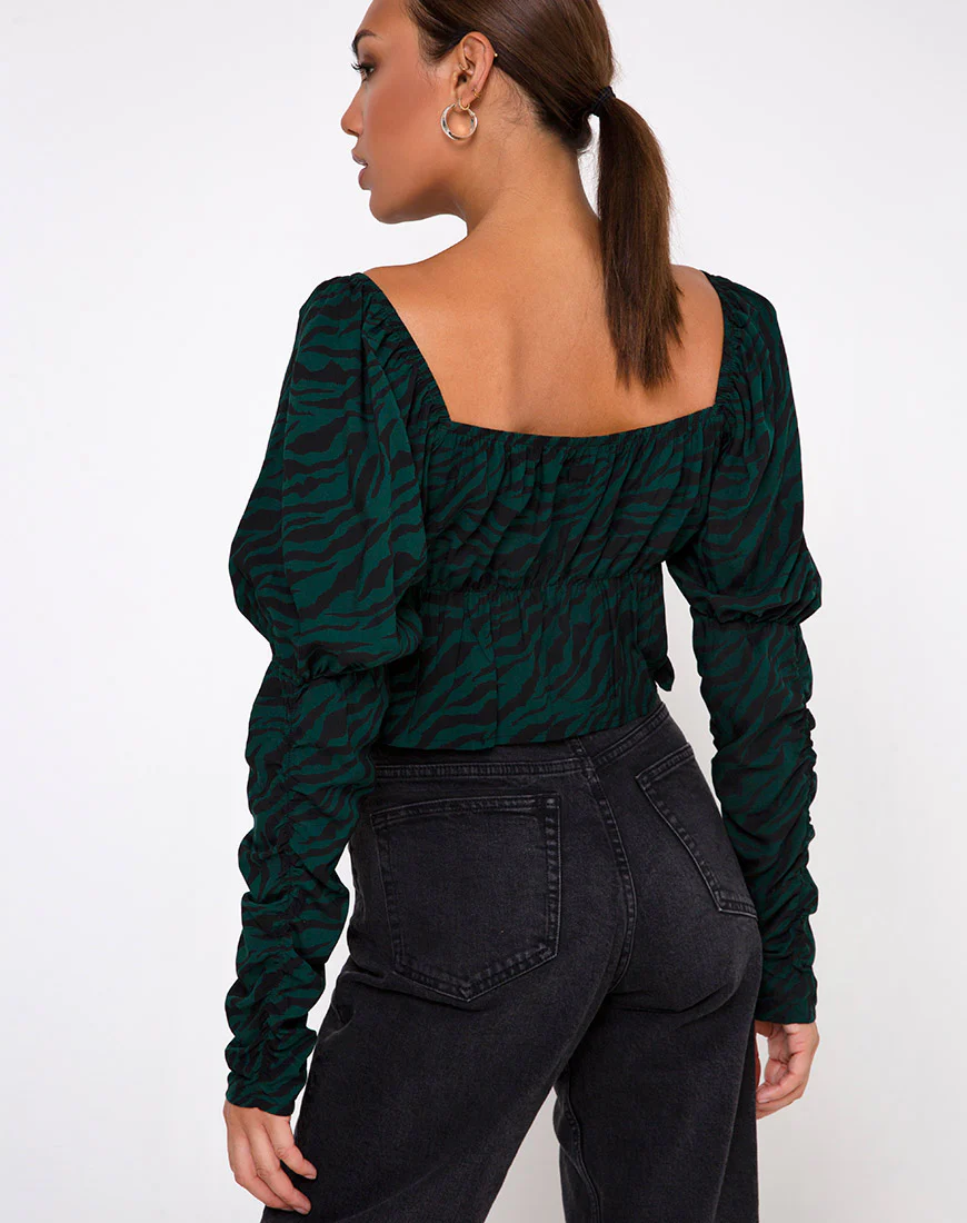Piery Top in 90's Zebra Forest Green - Image 2