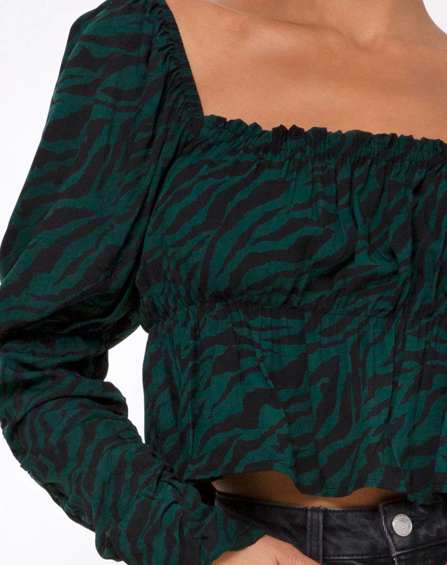 Piery Top in 90's Zebra Forest Green - Image 5