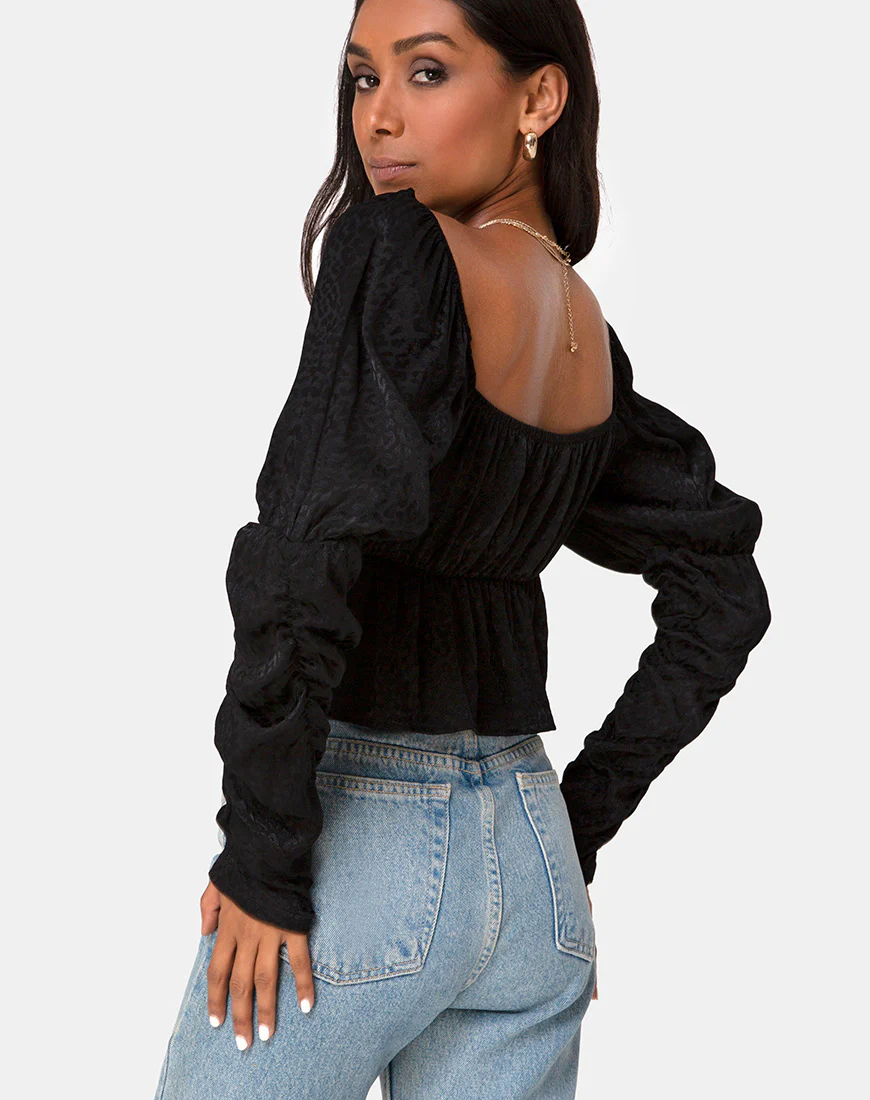 Piery Top in Satin Cheetah Black - Image 2