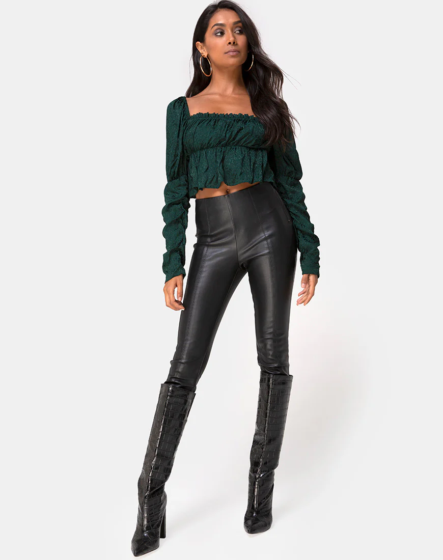 Piery Top in Satin Cheetah Forest Green - Image 3
