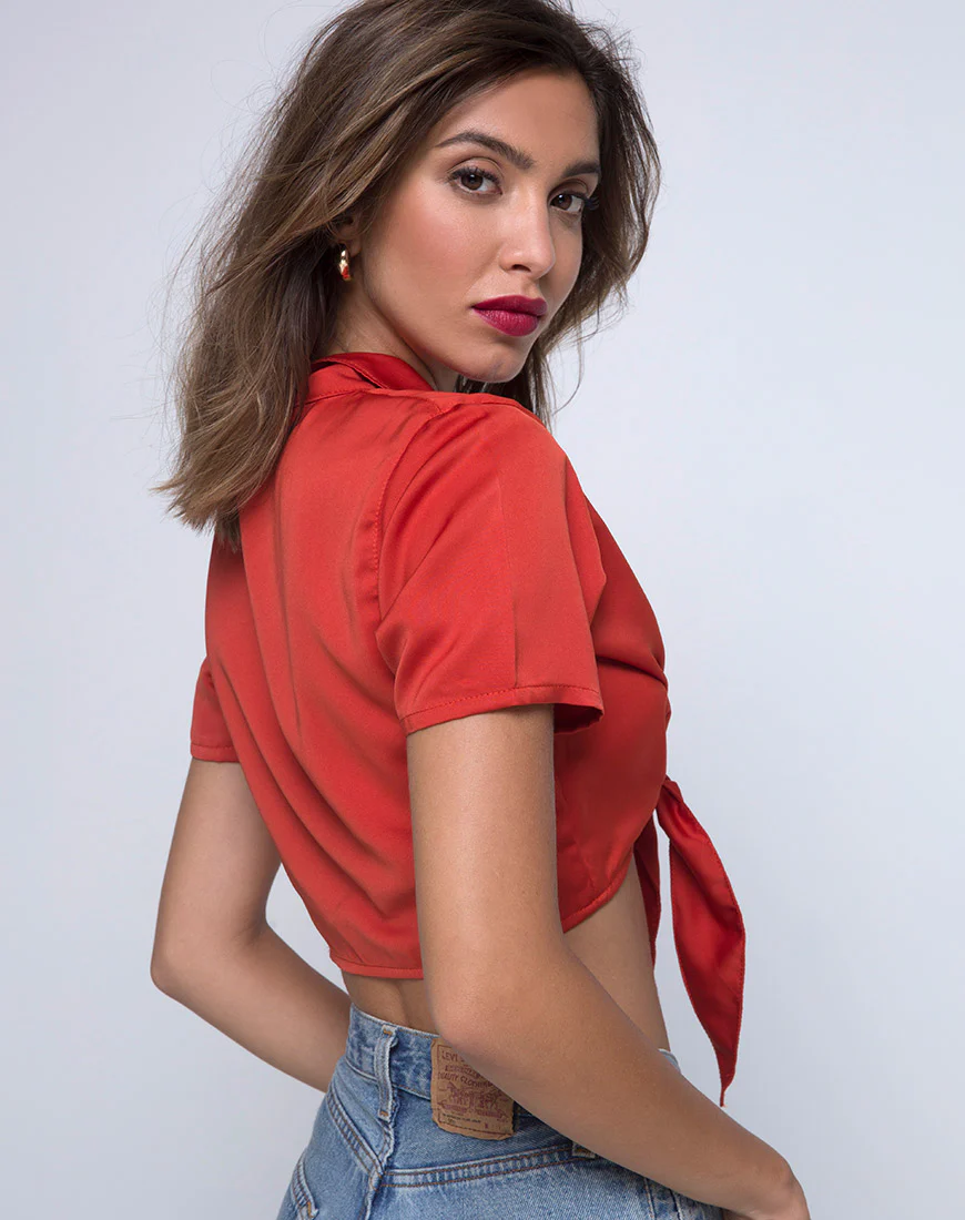 Pilar Blouse in Satin Rust - Image 2