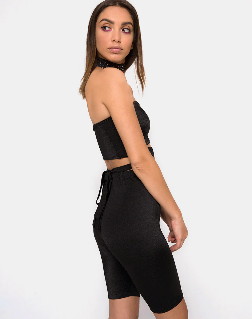 Pinella High Waisted Shorts in Black - Image 2