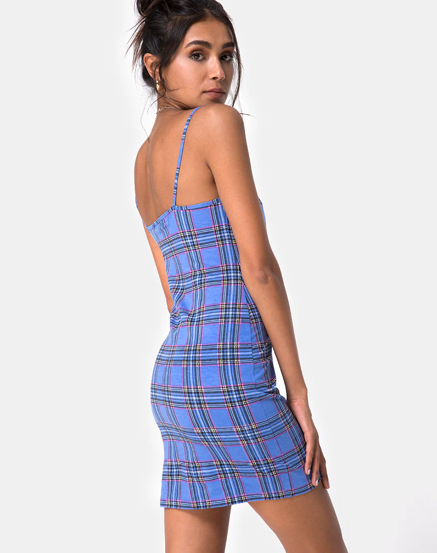 Piper Bodycon Dress in 90'S Check Blue Pink - Image 2