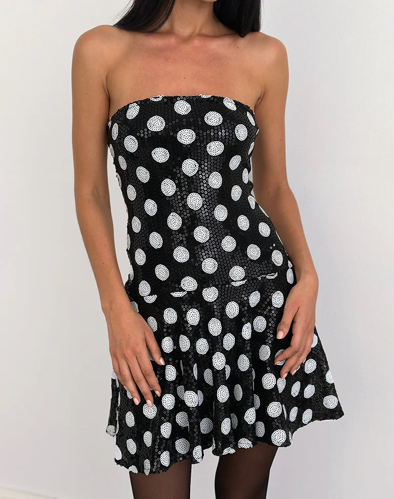 Pipo Mini Dress in Polka Sequin Monochrome - Image 3